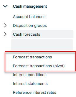 The workspaces for forecast transactions are displayed in the menu navigation.