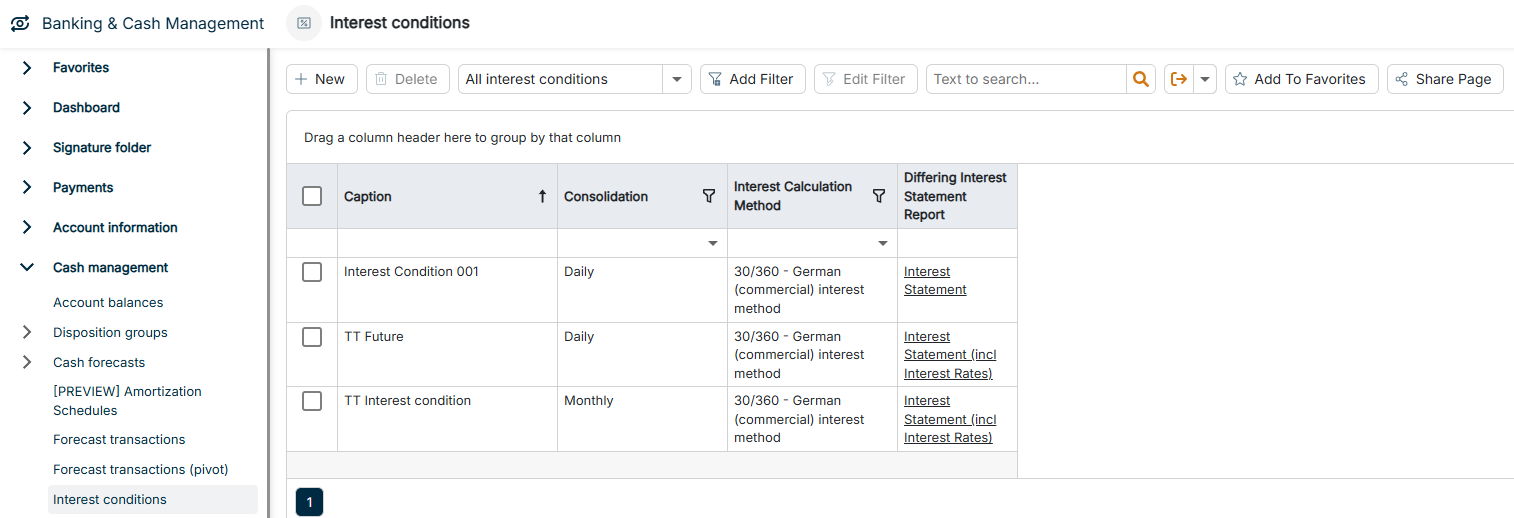 The Interest conditions workspace is displayed.