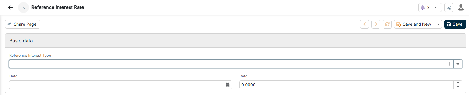 The configuration options for a reference interest rate are displayed.