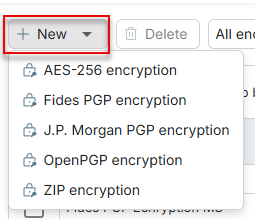 The available encryption methods are displayed.