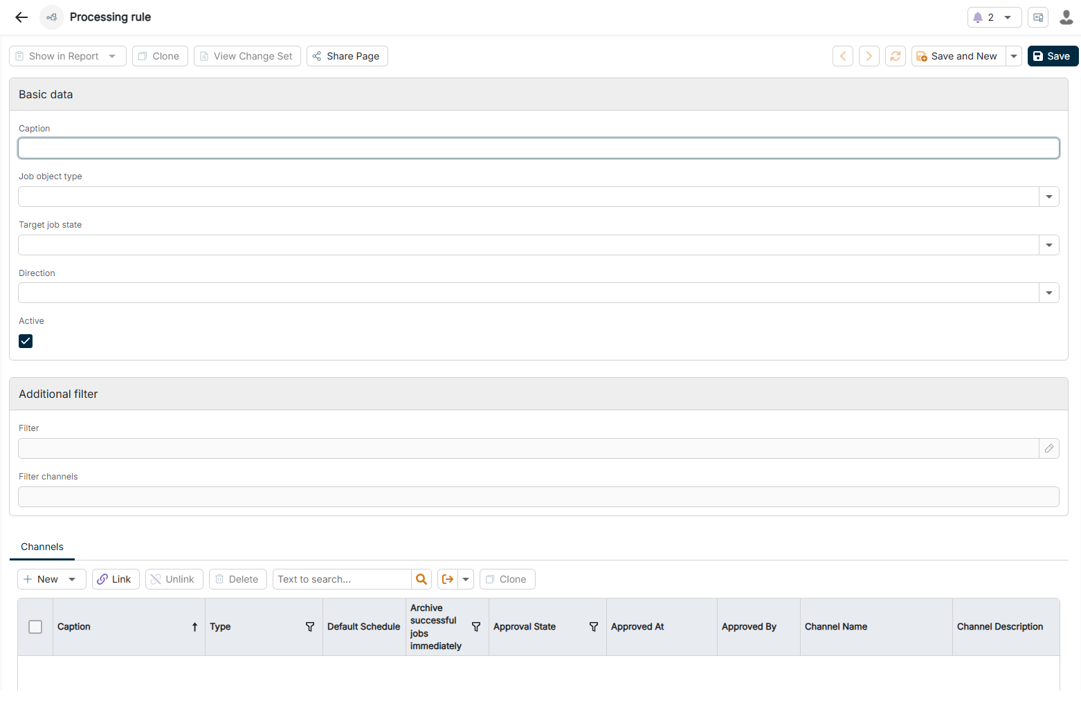 The configuration of a processing rule is displayed.