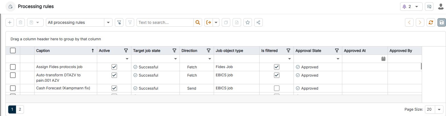 The Processing rules workspace is highlighted in the menu navigation.