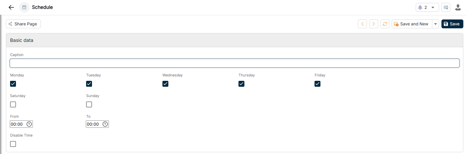 The configuration of a schedule is displayed.
