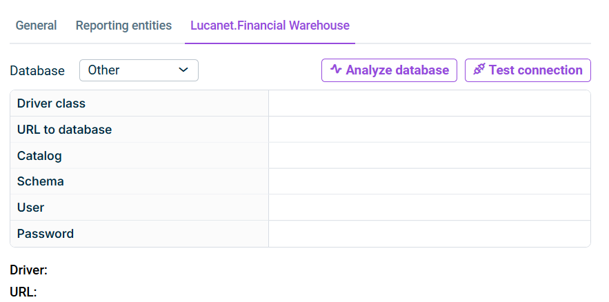 Lucanet.Financial Warehouse connection information