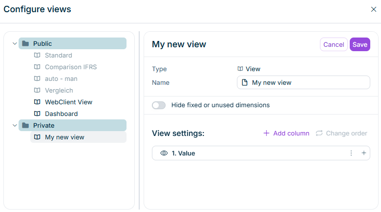 Shows the edit mode of a view dialog