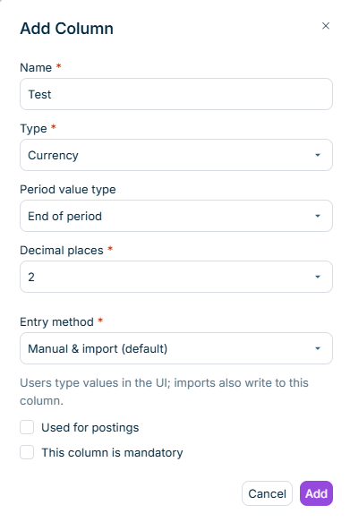 The 'Add new column' dialog is displayed.