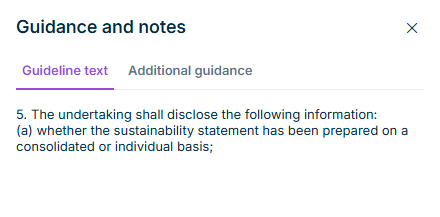 The 'Guidance and notes' panel is displayed on the right of the questionnaire, with the tabs 'Guideline text' and 'Additional guidance'.