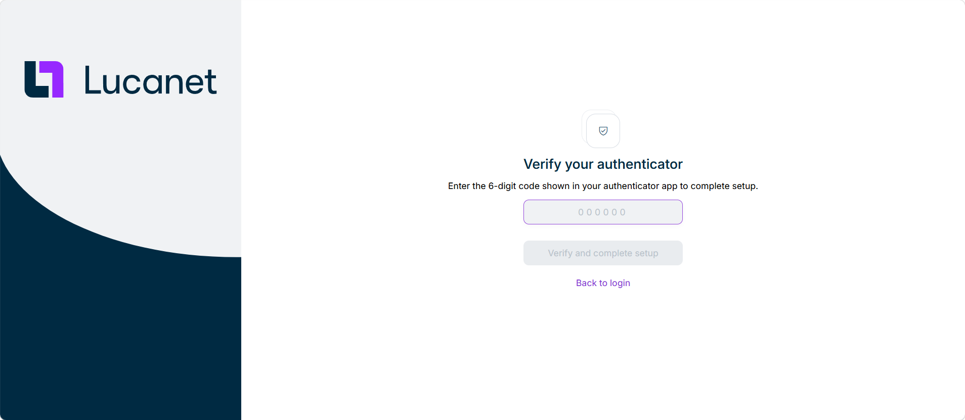 Page 'Verify your authenticator' with the field for the verification code and the 'Verify and complete setup' button.