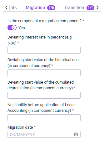 Shows the 'Migration' tab, which is displayed for the configuration of a lease component.