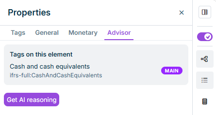 Advisor tab in the tag properties panel