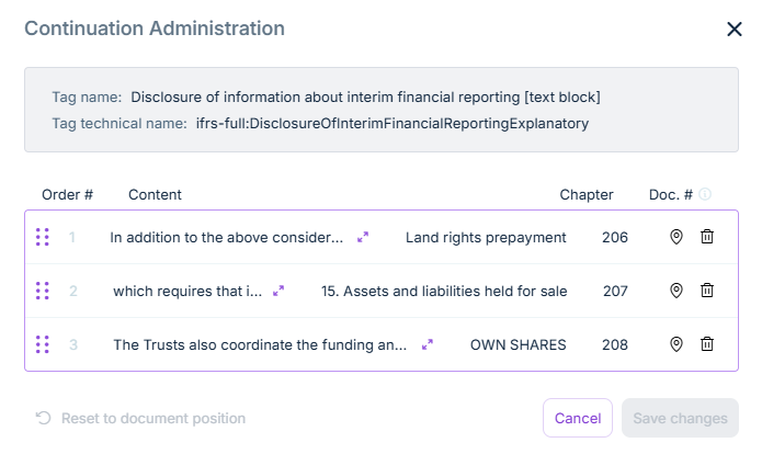 Dialog 'Continuation Administration'