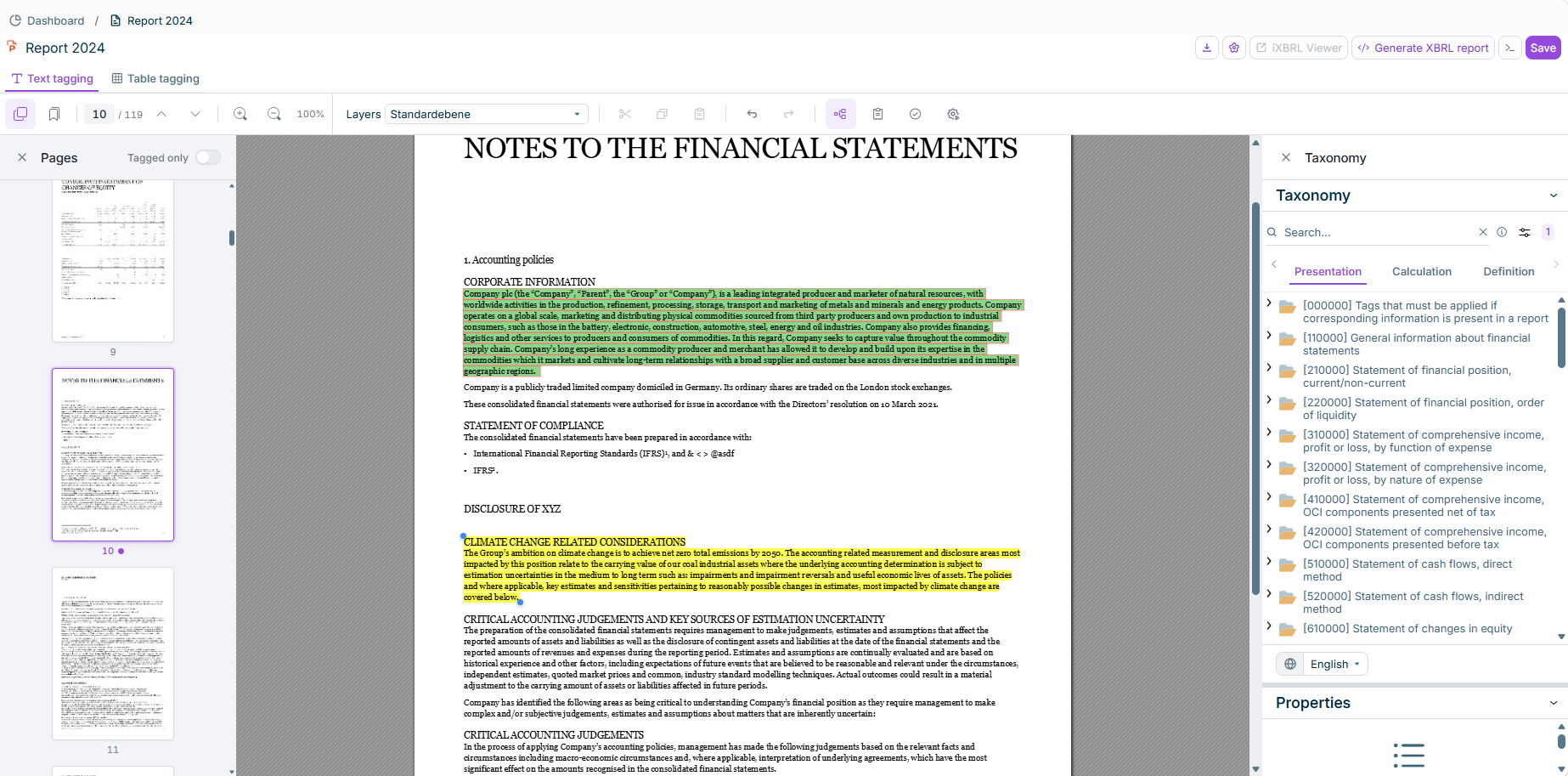 Tagging a PDF document in the XBRL Tagger