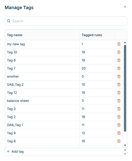The 'Manage Tags' dialog is displayed.