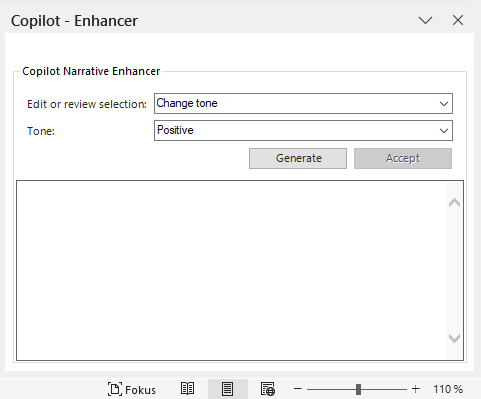 Window in MS Word for optimizing texts.