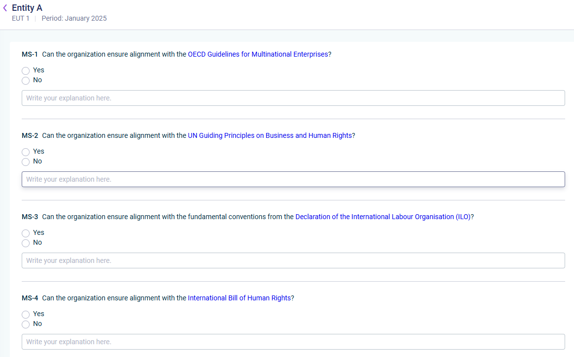 The questionnaire on minimum safeguards is displayed.