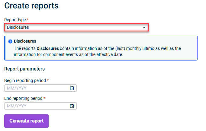 Shows a dialog for creating a disclosures report.