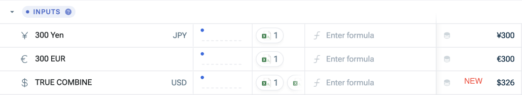 Shows the adjusted currency from multiple datasources