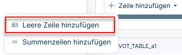 Es wird ein Dropdown-Menü mit der Option zum Hinzufügen einer leeren Zeile angezeigt.