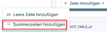 Es wird ein Dropdown-Menü mit der Option zum Hinzufügen einer Summenzeile angezeigt.