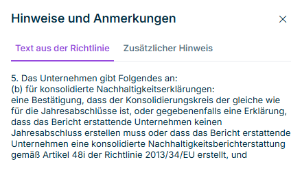 Die Leiste 'Hinweise und Anmerkungen' mit den Reitern 'Text aus der Richtlinie' und 'Zusätzlicher Hinweis'.