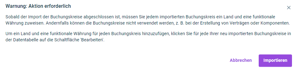 Zeigt den Warnhinweis, der angezeigt wird, wenn Buchungskreise importiert werden.