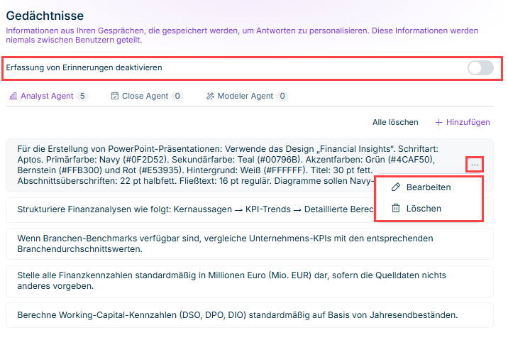 Das Optionsmenü für eine einzelne Erinnerung in Lume mit den Aktionen Bearbeiten und Löschen.