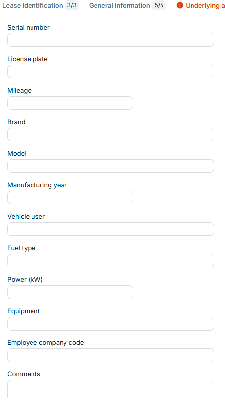 Shows the 'Car fleet' tab, which is displayed for the configuration of a lease component.