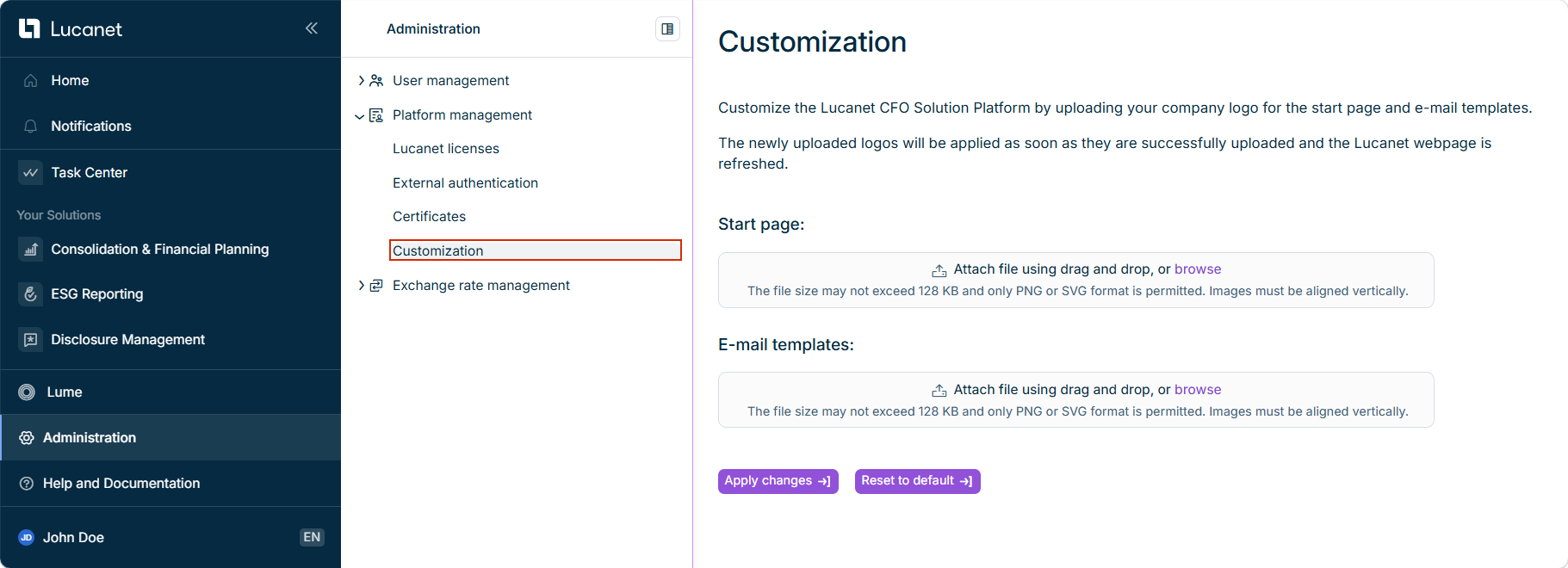 Displays the 'Customization' workspace