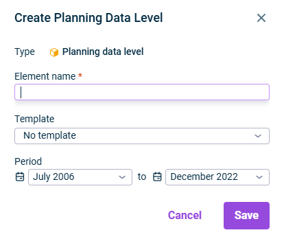 The dialog for creating a planning data level is displayed.