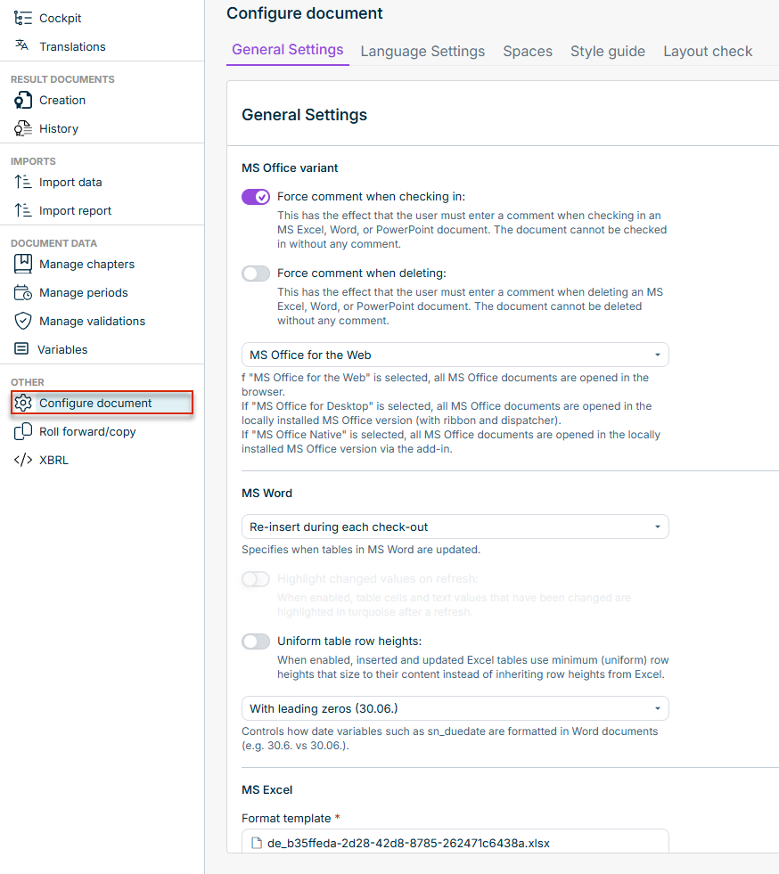 Workspace 'Configure Document'