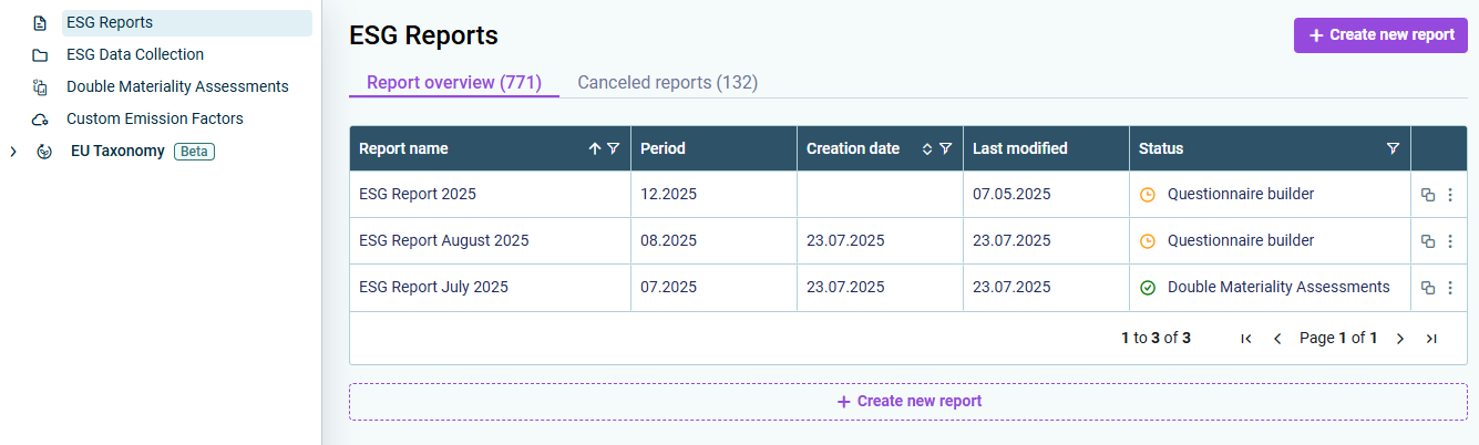 The user interface of ESG Reporting is displayed.