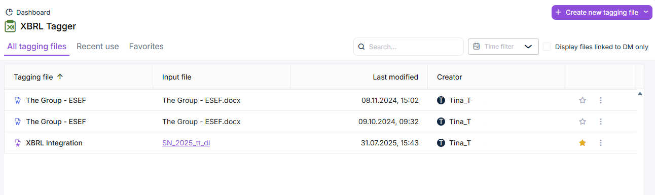 Dashboard in the XBRL Tagger with four documents.