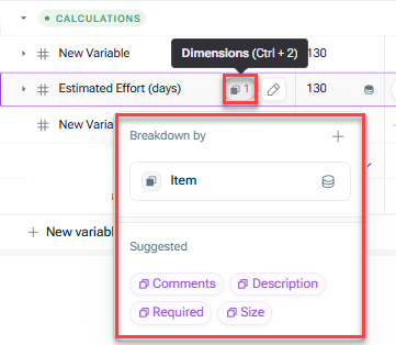 Shows the configuration field to link dimensions of a variable to a data source when clicking on the 'Dimensions' button of a variable