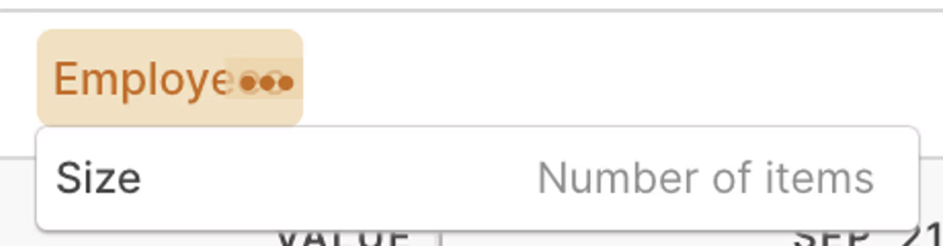 Shows the three-dot menu on a dimension name that is used to display the number of dimension items