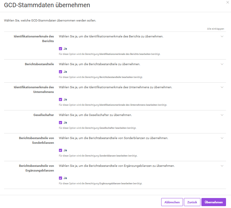 Zeigt den letzten Schirtt des Dialogs GCD-Stammdaten übernehmen'