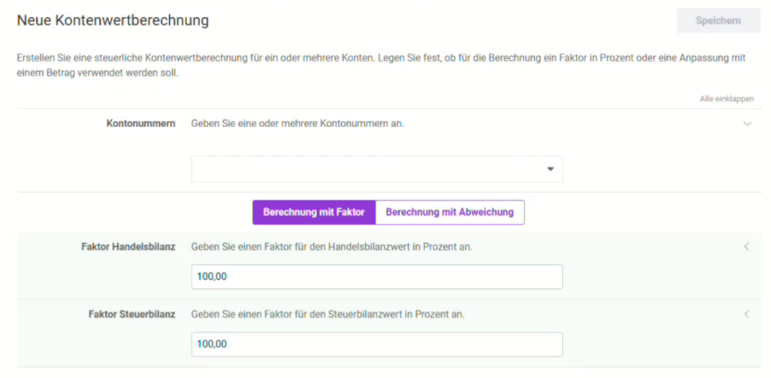 Zeigt den Dialog 'Neue Kontenwertberechnung'