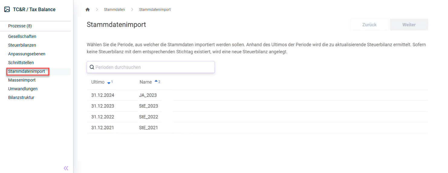 Arbeitsbereich 'Stammdatenimport'