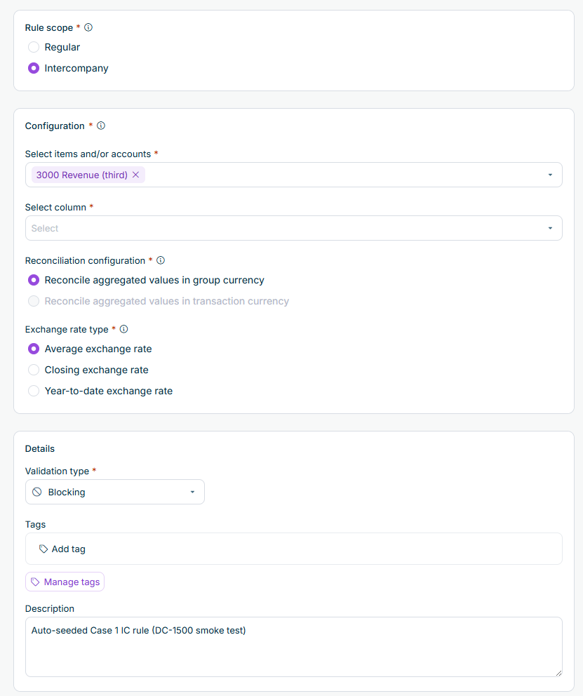 The Detail view of an intercompany validation rule is displayed.