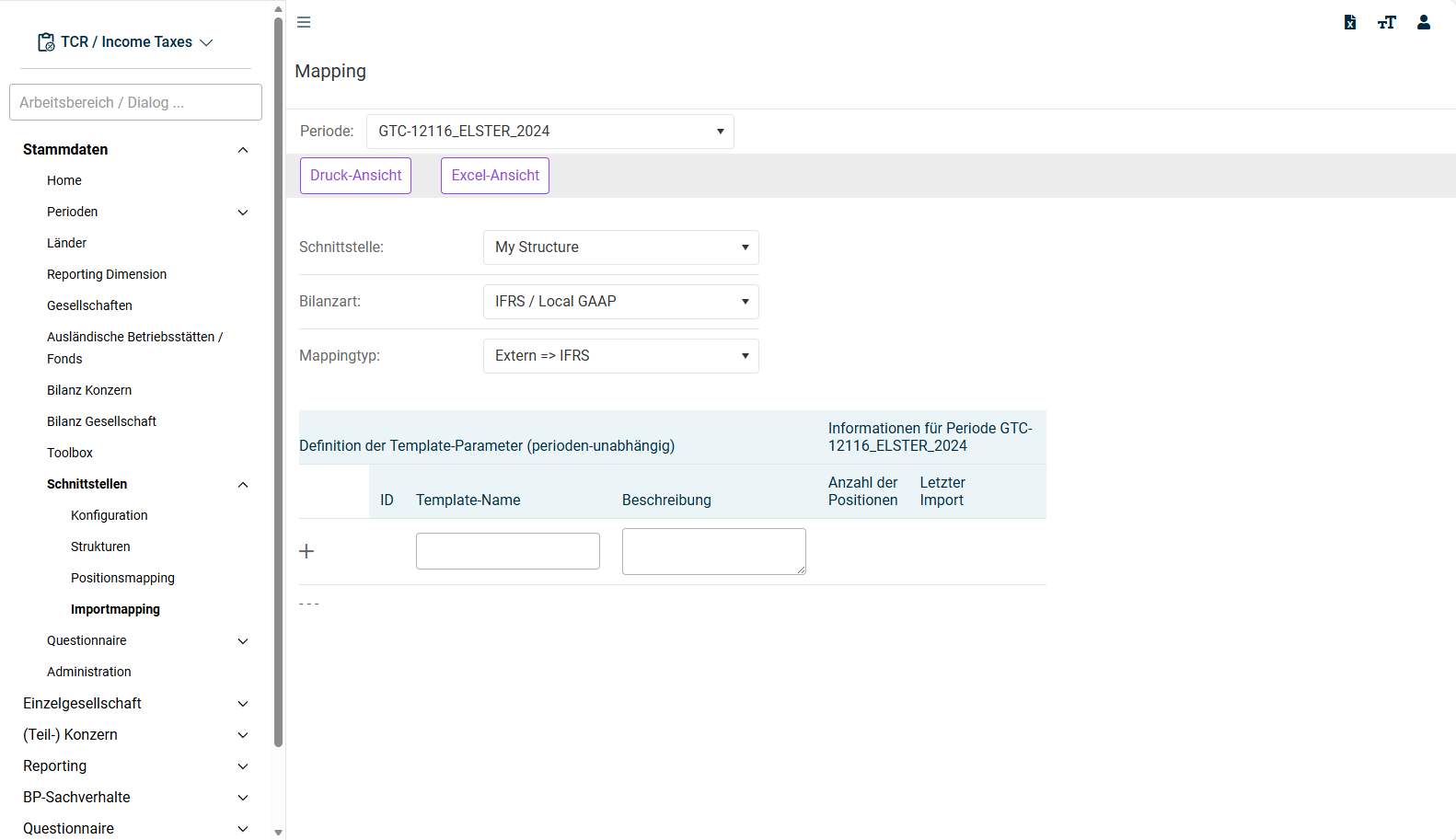 Displays the ‘Import Mapping’ workspace of the Income Taxes module