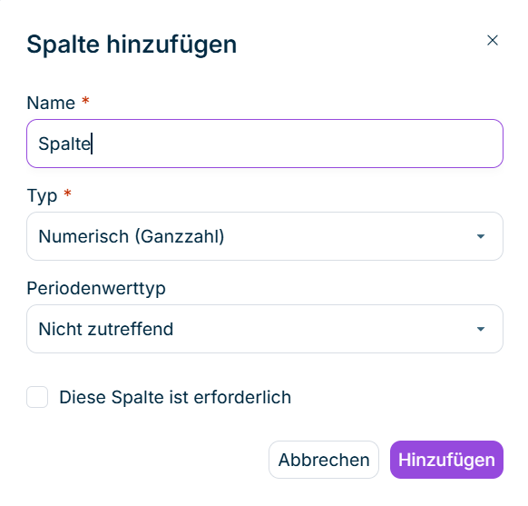 Der Dialog 'Neue Spalte hinzufügen' wird angezeigt.