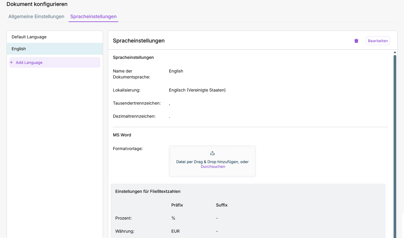 Reiter 'Spracheinstellungen'