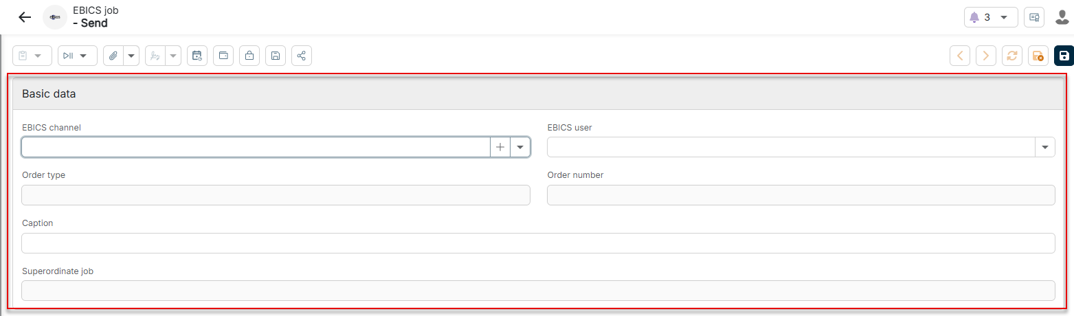 The Basic data area of an EBICS job is displayed.