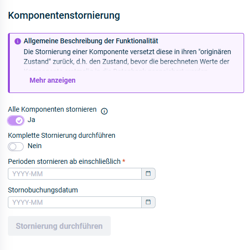 Die Option 'Alle Komponenten stornieren' wird angezeigt.