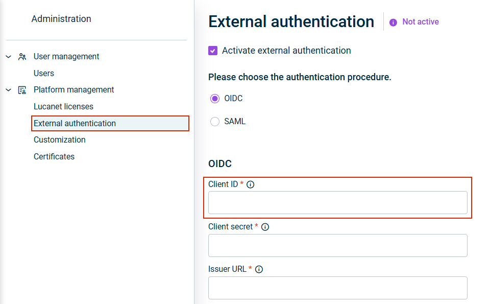 Displays the 'Client ID' field in Lucanet