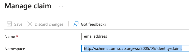The 'Manage claim' page with the claim 'Name' and the 'Namespace' is displayed.