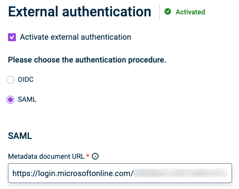 Displays the 'Metadata document URL' field in Lucanet