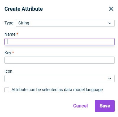 Shows the dialog 'Create attribute'