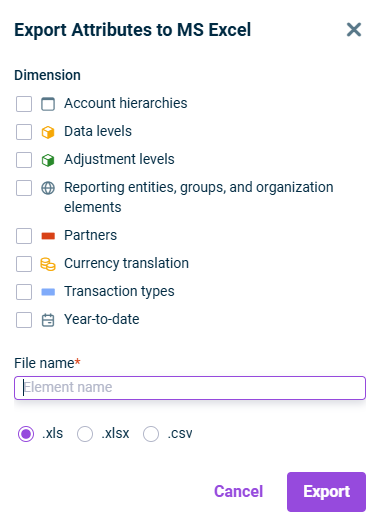 Shows the dialog 'Exporting attribute values to MS Excel'