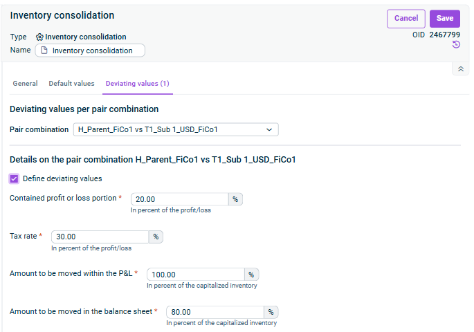 Inventory consolidation: 'Deviating values' tab