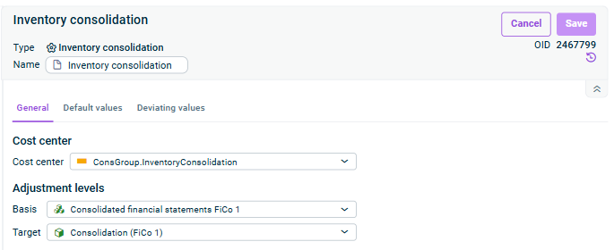 Inventory consolidation: 'General' tab